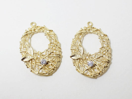 [P0100]2pcs/Oval nest pendant/Brass/Matte Gold/27x18mm