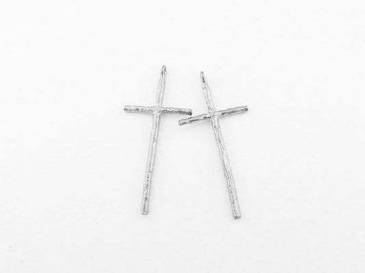 [P0101]2pcs/Wooden Cross Pendant/Brass/Matte Rhodium/15x34mm