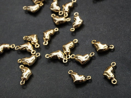 [P0109]4pcs/Little Heart Connector/Brass/Gold/21mm