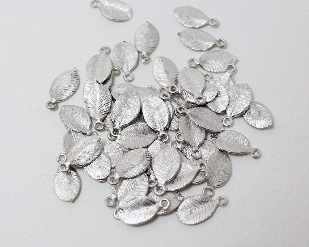 [P0010]8pcs/Tiny leaf charm/Brass/Matte Rhodium/26mm/5.5x 11mm