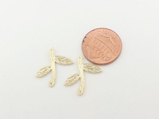 [P0110]4pcs/Branch with two leaves pendant/Brass/Matte Gold/20x18mm