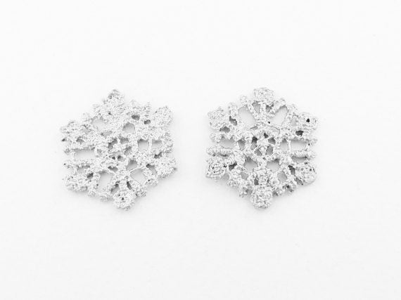 [P0112]2pcs/Lace snow flake connector/Brass/Matte Rhodium/18x21mm