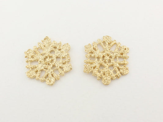 [P0112]2pcs/Lace snow flake connector/Brass/Matte Gold/18x21mm