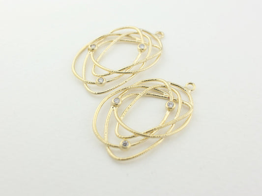 [P0116]2pcs/Entangled Pendant +CZ Pendant/Brass/Gold/19x30mm