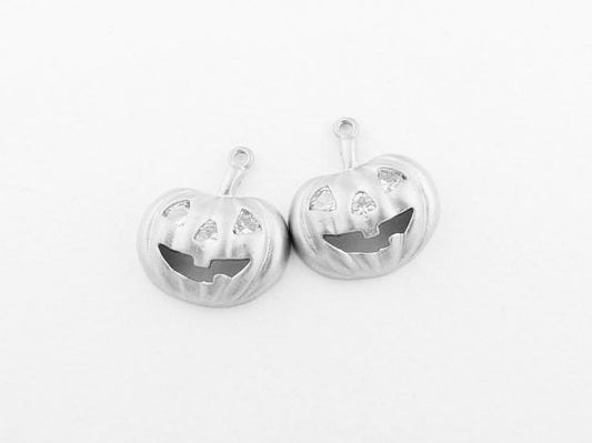 [P0119]2pcs/Halloween Pumpkin Pendant/Brass/Matte Rhodium/20x18mm