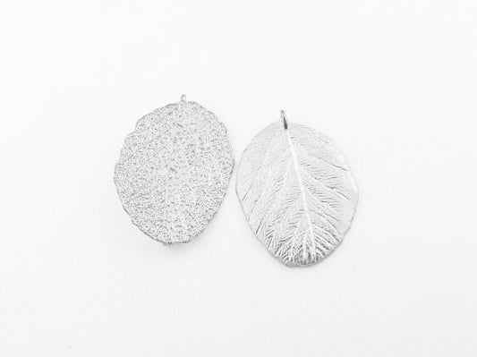 [P0124]2pcs/Large Leaf Pendant/Brass/Matte Rhodium/22x 30mm