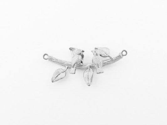 [P0125]2pcs/Two sparrows on branch Pendant/Brass/Matte Rhodium/18x30mm