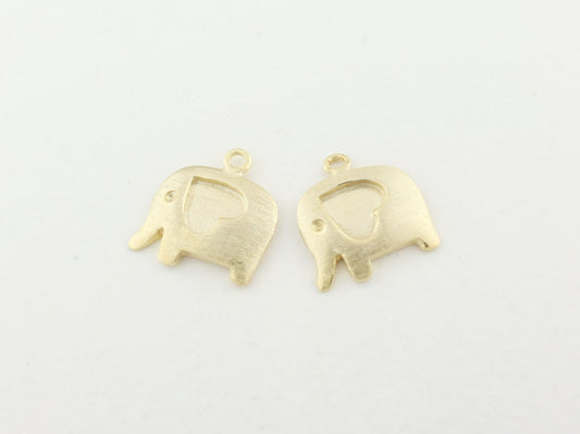 [P0126]2pcs/Heart elephant pendant/Brass/Gold/12x13mm