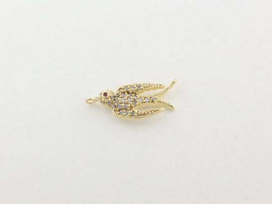 [P0131]1pcs/CZ swallow Pendant/Brass/Gold/7x18mm