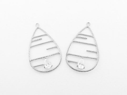 [P0137]2pcs/Teardrop with large crystal Pendant/Brass/Matte Rhodium/23 x 35 mm