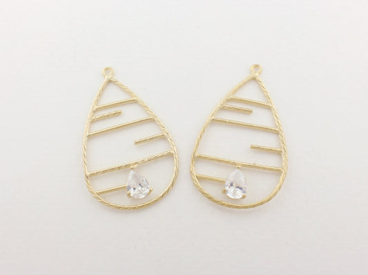 [P0137]2pcs/Teardrop with large crystal Pendant/Brass/Matte Gold/23 x 35 mm