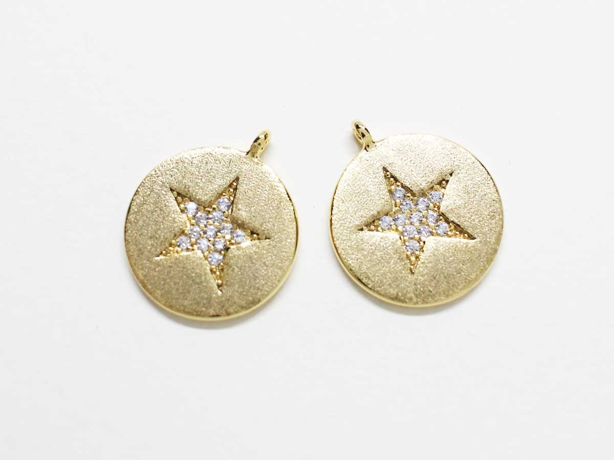 [P0143]1pcs/Cz star in Circle Pendant/Brass/Gold/18 x15mm