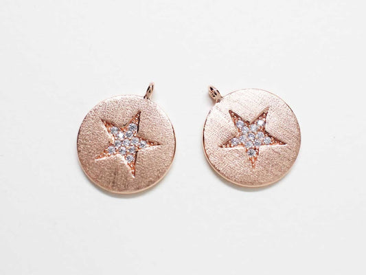 [P0143]1pcs/Cz star in Circle Pendant/Brass/Rose Gold/18 x15mm