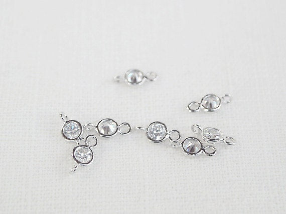 [P0144]4pcs/Cubic zirconia Connector/Brass/Rhodium/5x10mm