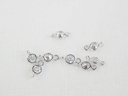 [P0144]4pcs/Cubic zirconia Connector/Brass/Rhodium/5x10mm