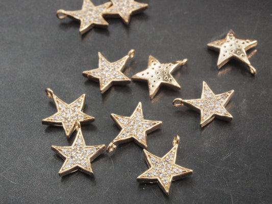 [P0149]1pcs/Cubic Zirconia Star pendant/Brass/Gold/11 x13mm