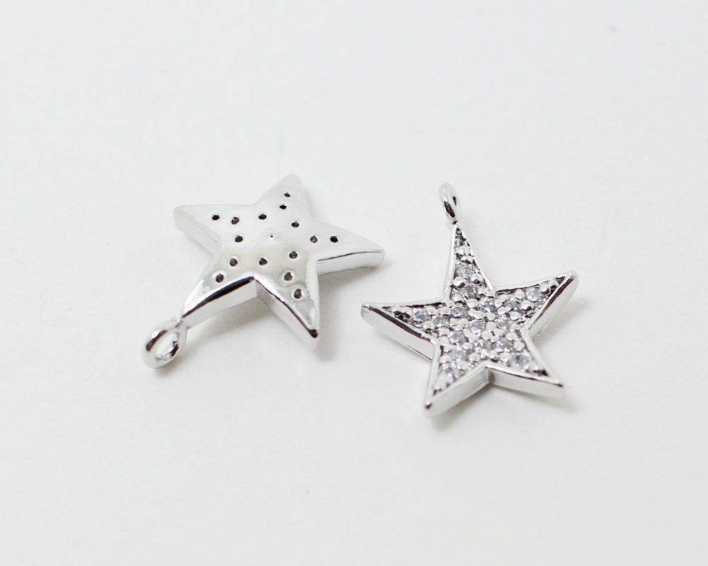 [P0149]1pcs/Cubic Zirconia Star pendant/Brass/Rhodium/11 x13mm