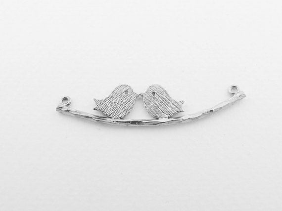 [P0014]2pcs/Two Birds on Branch Pendant connector/Brass/Matte Rhodium/45x 11mm