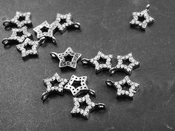 [P0150]1pcs/Punched Cubic Zirconia Star pendant/Brass/Rhodium/11 x13mm