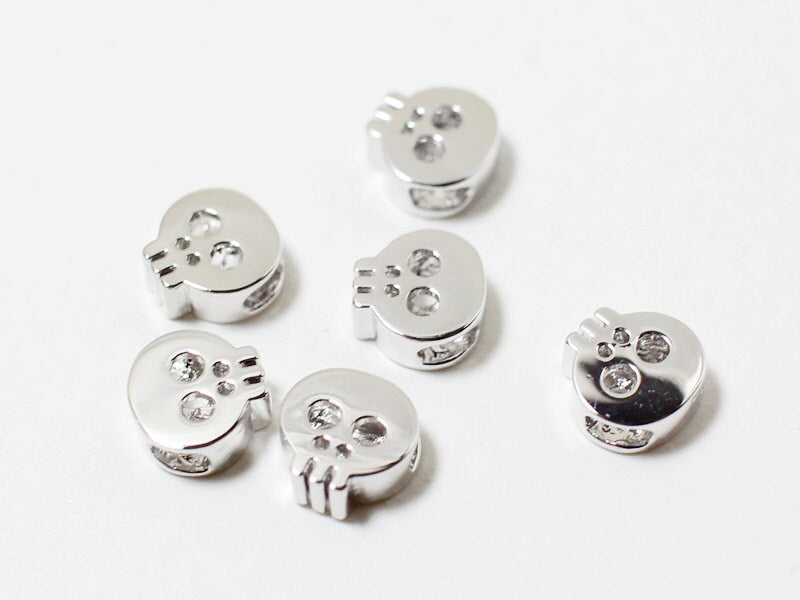 [P0152]4pcs/Skull Bead Connector/Brass/Rhodium/6 x6mm