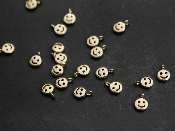 [P0155]4pcs/Tiny Smile Pendant/Brass/Gold/4.5 x6.8mm