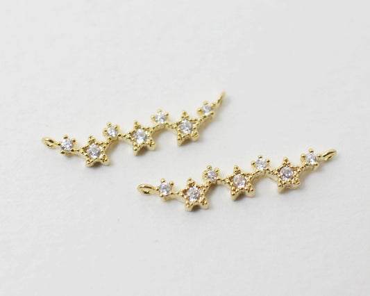 [P0159]2pcs/7 stars Cubic Zircon Connector/Brass/Gold/4x17mm