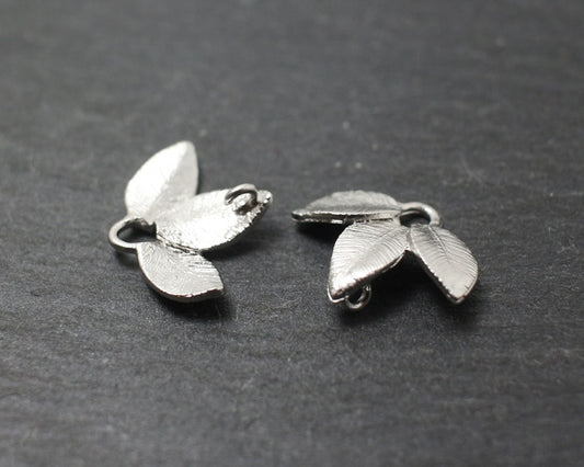 [P0168]4pcs/Three leaves pendant/Brass/Matte Rhodium/14.7 x 12.7mm