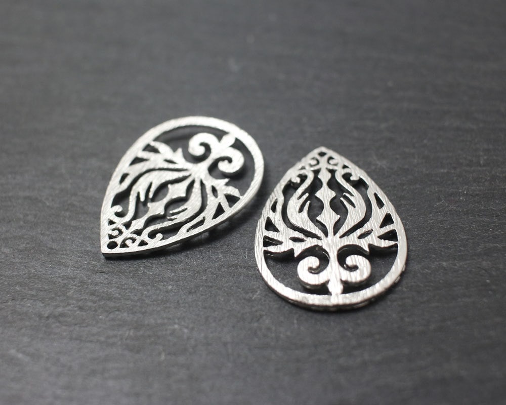 [P0173]2pcs/Textured Teardrop Connector/Brass/Matte rhodium/18.6x 25.5mm