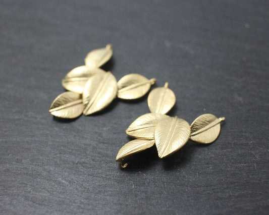 [P0174]2pcs/Multi leaves pendant Connector/Brass/Matte rhodium/34 x 14 mm