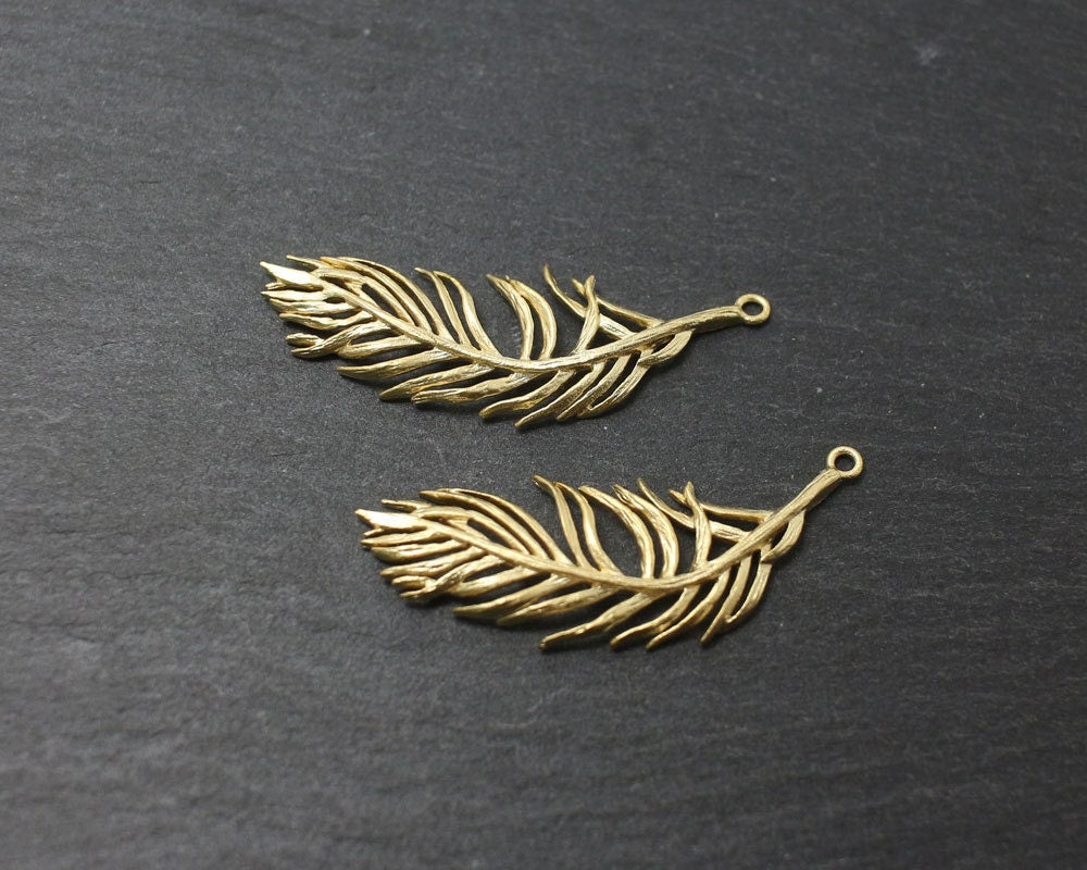 [P0175]2pcs/Orchid Leaf Pendant/Brass/Matte Gold/36x 13mm