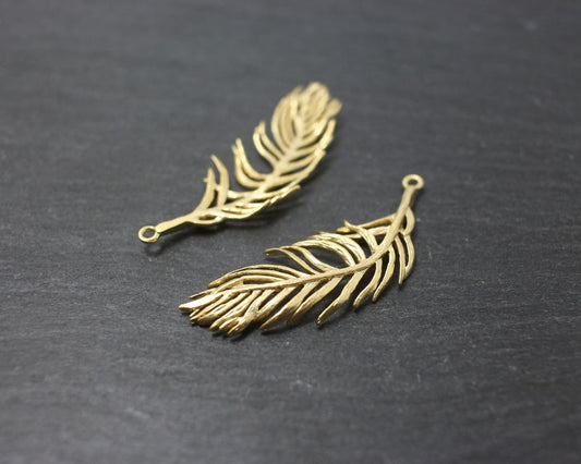 [P0175]2pcs/Orchid Leaf Pendant/Brass/Matte Gold/36x 13mm