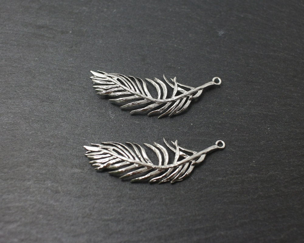 [P0175]2pcs/Orchid Leaf Pendant/Brass/Matte rhodium/36x 13mm