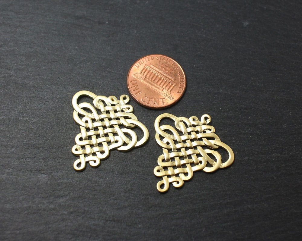 [P0177]2pcs/Patterned Connector/Brass/Matte Gold/27 X 28.5 mm