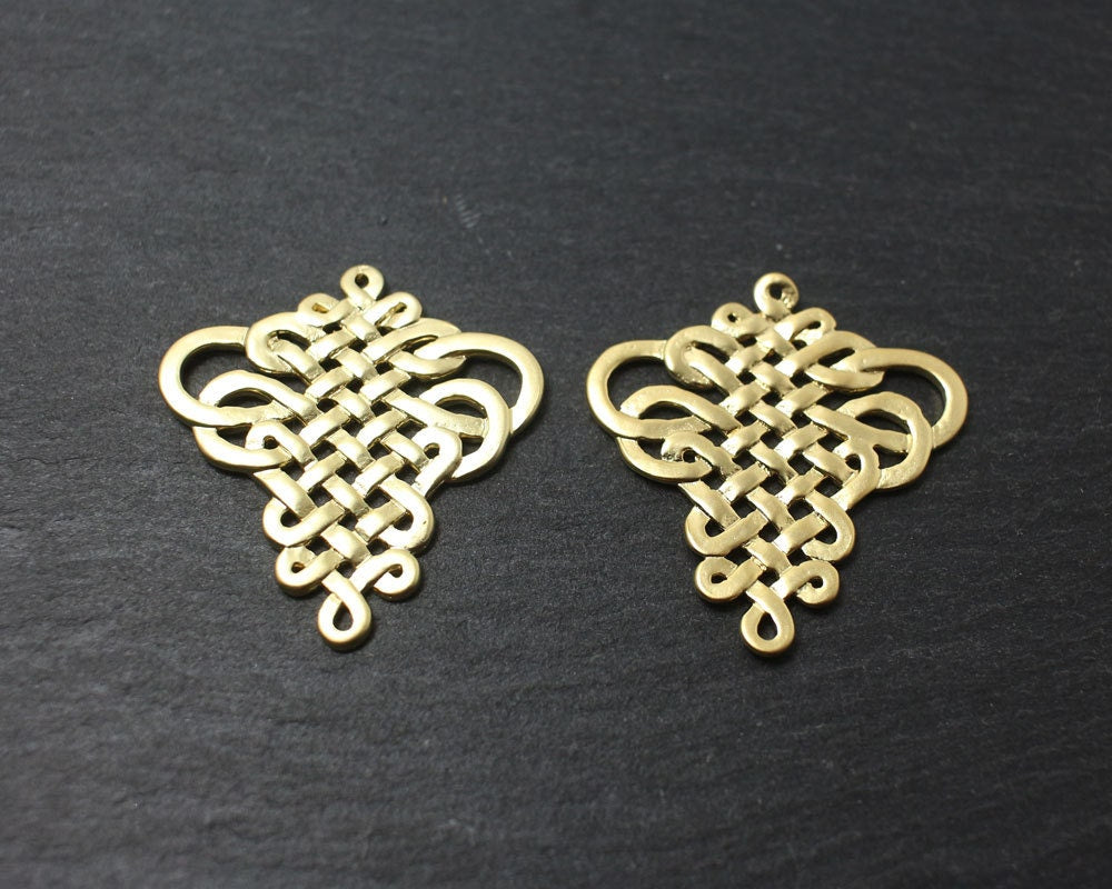 [P0177]2pcs/Patterned Connector/Brass/Matte Gold/27 X 28.5 mm