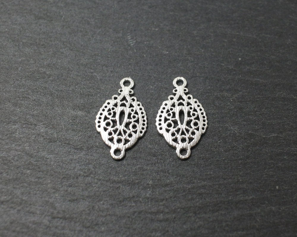 [P0178]2pcs/Brushed Oval Oriental Pattern Pendant/Brass/Matte Rhodium/10 X 12 mm