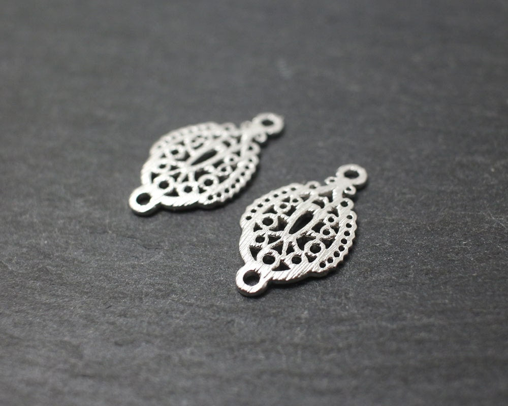 [P0178]2pcs/Brushed Oval Oriental Pattern Pendant/Brass/Matte Rhodium/10 X 12 mm