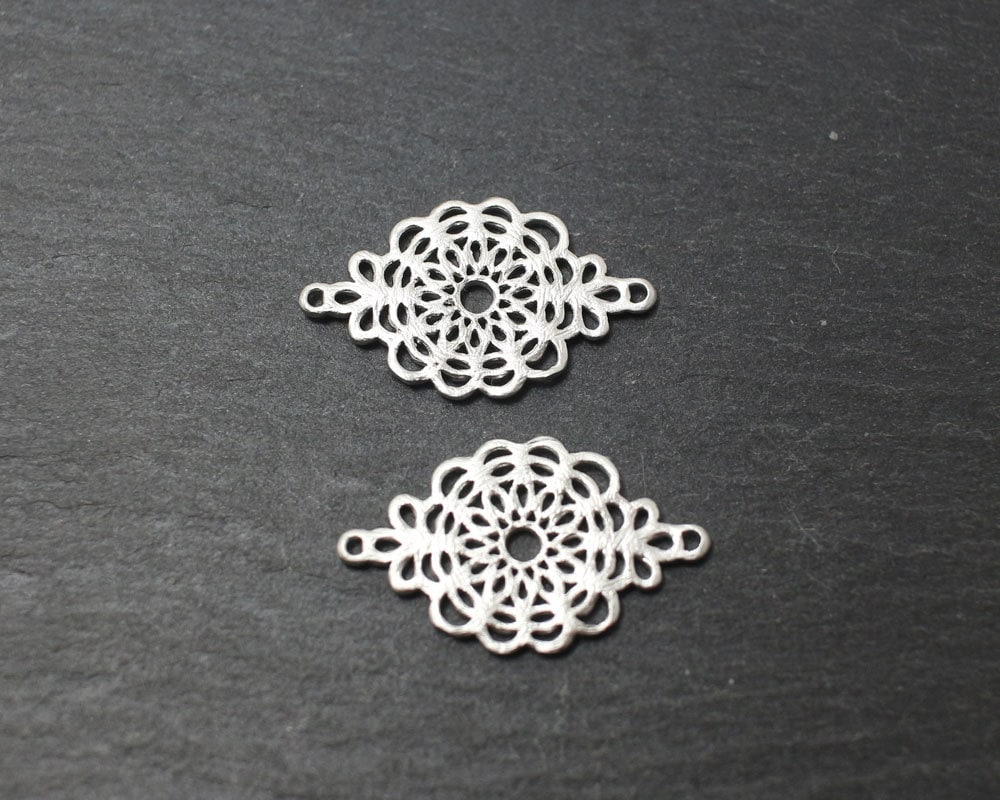 [P0180]4pcs/Paisley motivated Connector/Brass/Matte Rhodium/26x15 mm