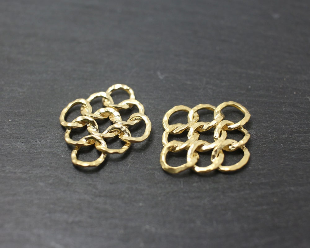 [P0181]2pcs/Linked Circle rhombus connector/Brass/Matte Gold/27x23mm