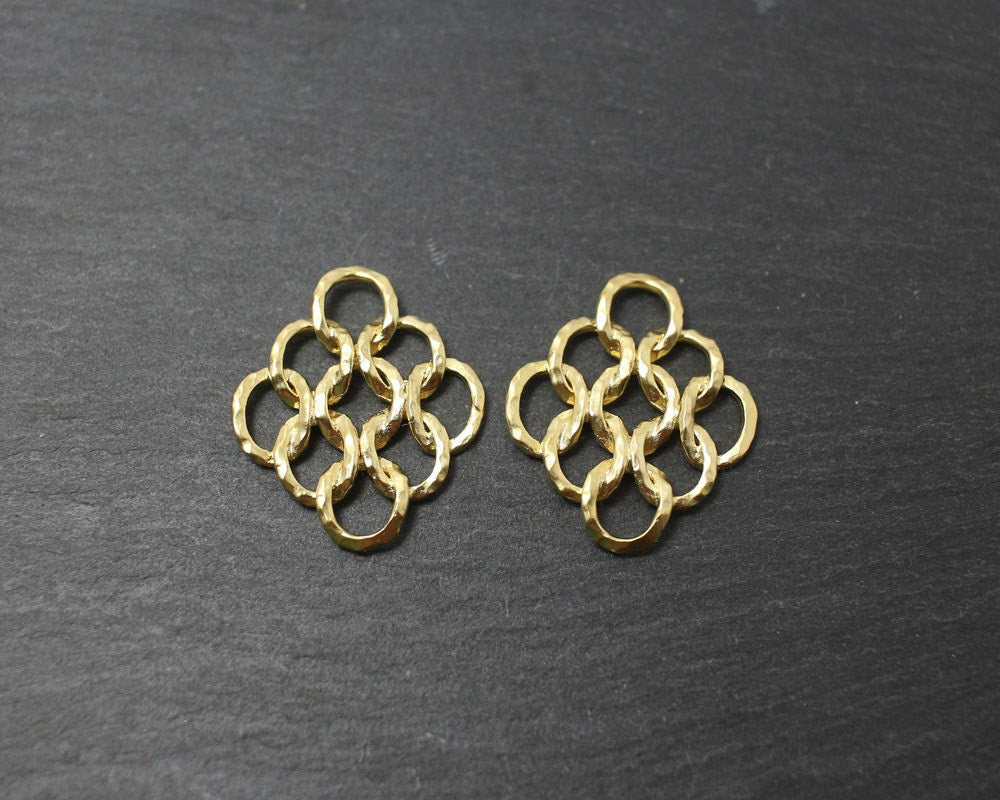 [P0181]2pcs/Linked Circle rhombus connector/Brass/Matte Gold/27x23mm