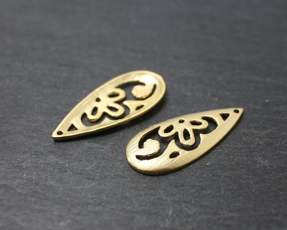 [P0184]2pcs/Patterned drop pendant/Brass/Matte Gold/25x10mm