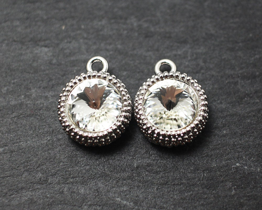 [P0187]2pcs/Swarovski Pendant/Brass/Rhodium/13x15mm