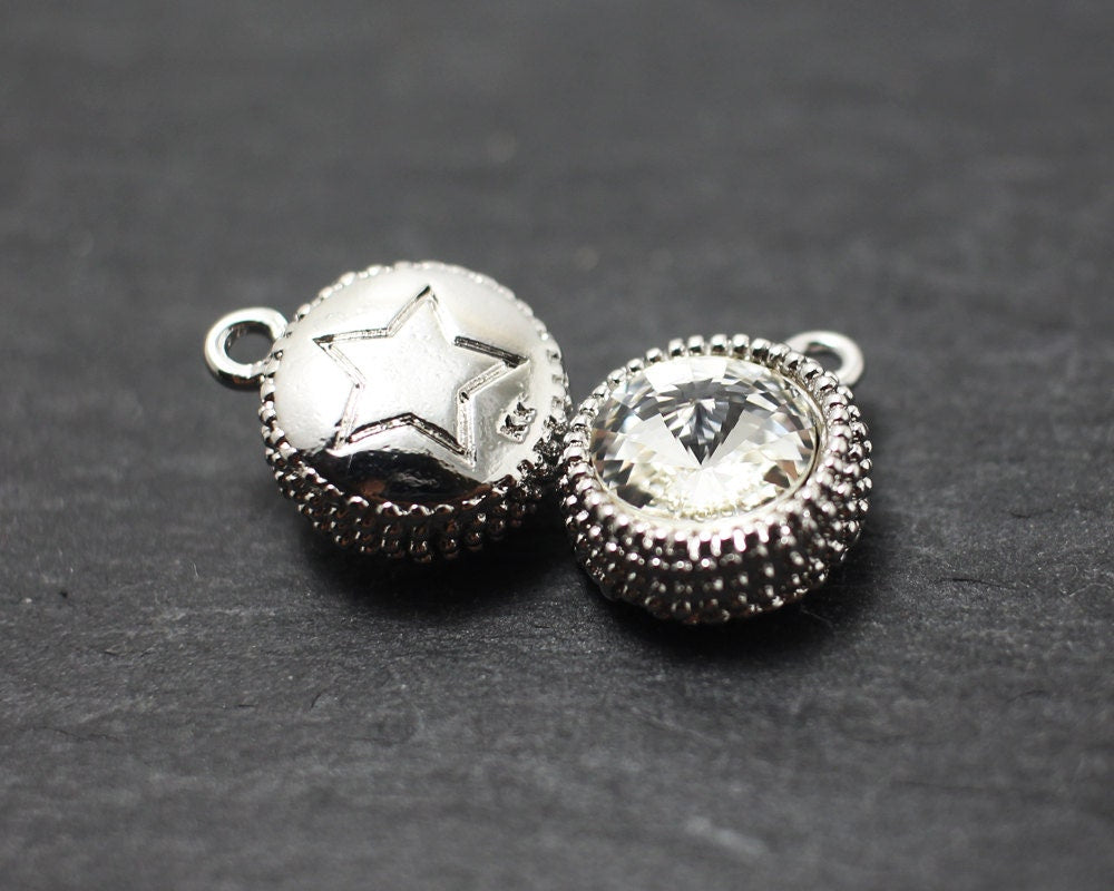 [P0187]2pcs/Swarovski Pendant/Brass/Rhodium/13x15mm