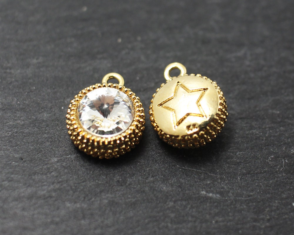 [P0187]2pcs/Swarovski Pendant/Brass/Gold/13x15mm