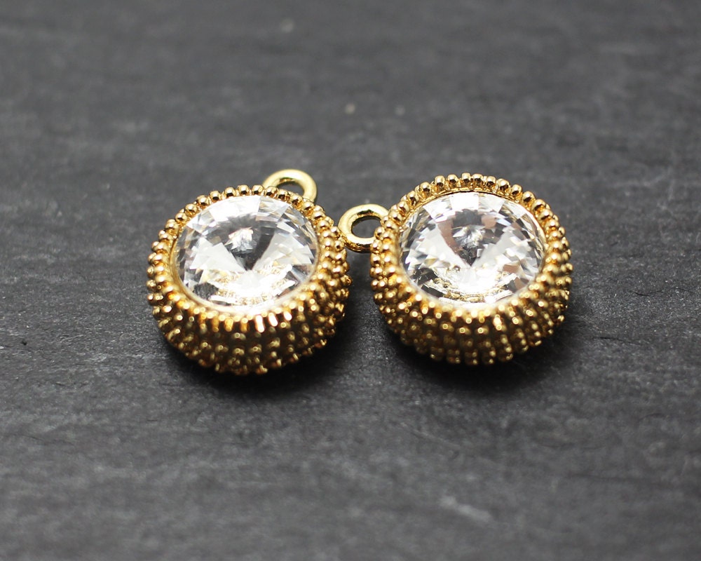 [P0187]2pcs/Swarovski Pendant/Brass/Gold/13x15mm