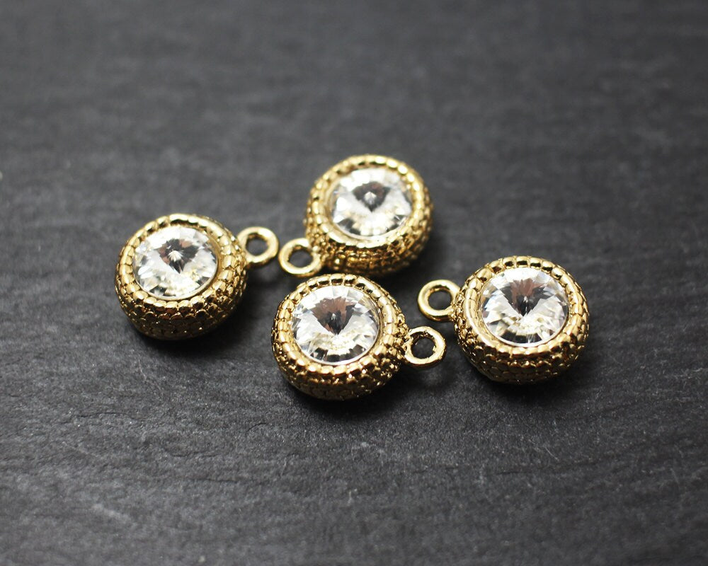 [P0188]2pcs/Swarovski Pendant small/Brass/Gold/10x13mm