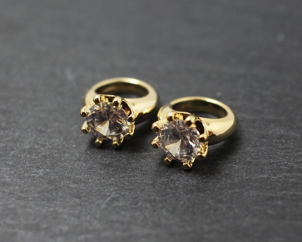 [P0189]2pcs/Cubic Ring Connector Pendant/Brass/Gold/13.5x11mm