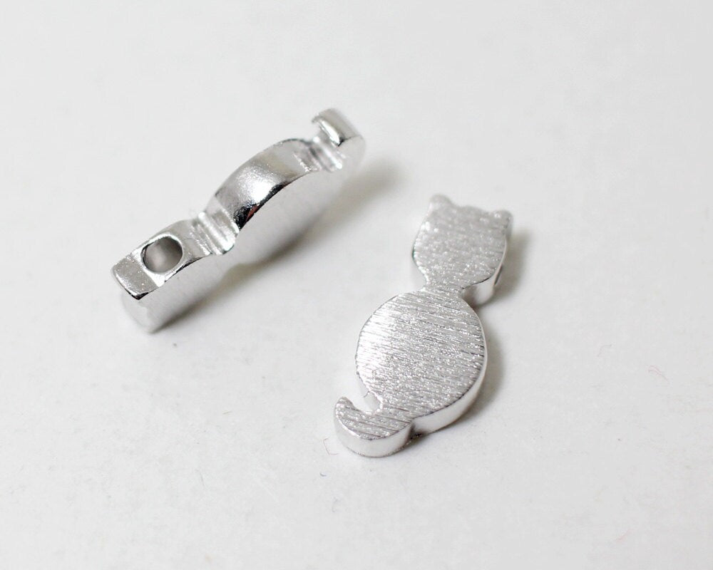 [P0018]2pcs/Brushed Cat Charm/Brass/Rhodium/5.6 x 12mm