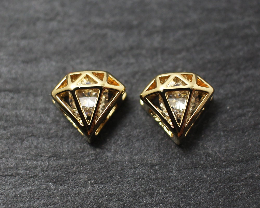 [P0190]2pcs/Diamond Connector/Brass/Gold/8 x 8.5mm