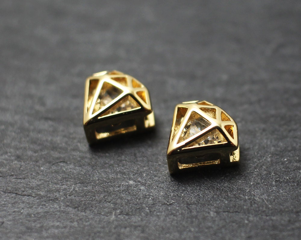 [P0190]2pcs/Diamond Connector/Brass/Gold/8 x 8.5mm