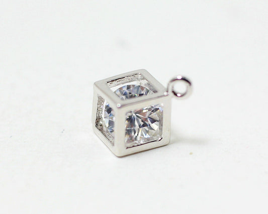 [P0193]2pcs/Cube Cubic Pendant/Brass/Rhodium/8 x6mm